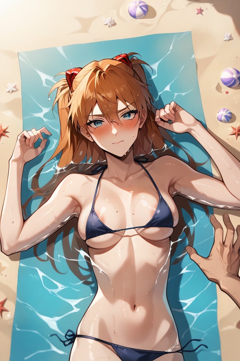 Blushing, Laying In Water, Nip Slip Hentai AI Porn