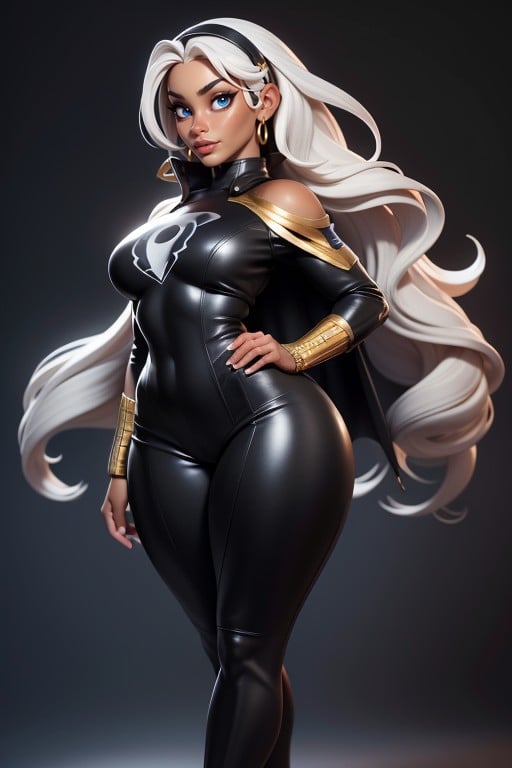 Black Cape Covering Shoulders, Dark Skin Tone, Stormmarvel Comics AI Porn