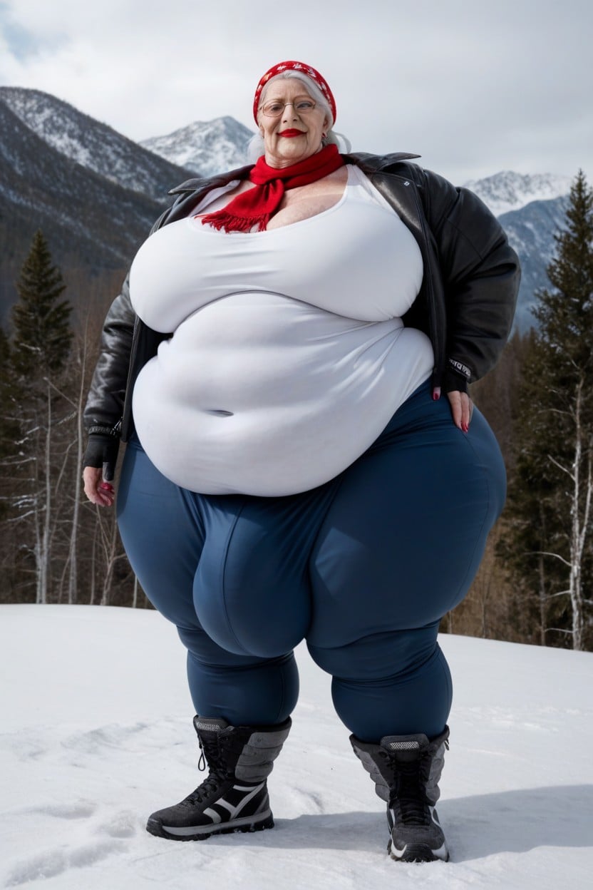 Giant Tall Futanari, Extremely Large Ass, Snowing Outside Shemale AI Porn