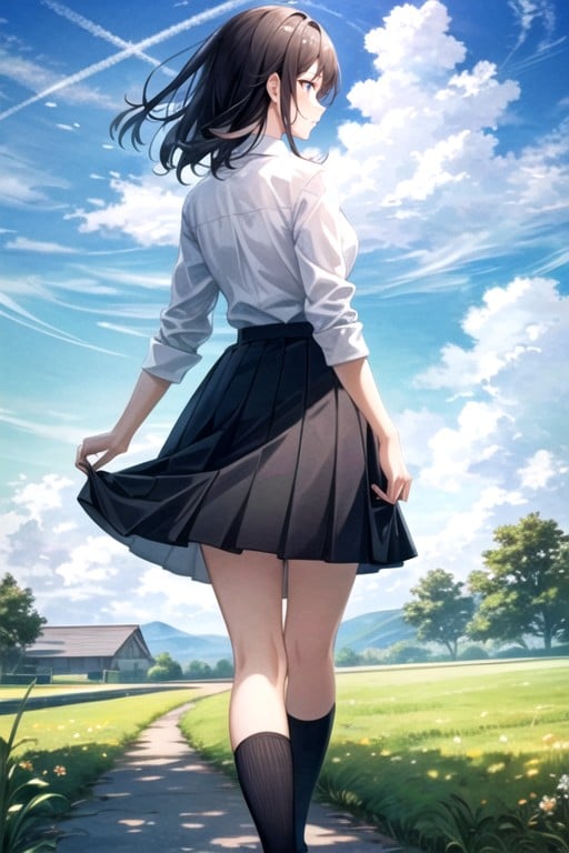 Outdoors, From Behind, Solo Hentai AI Porn
