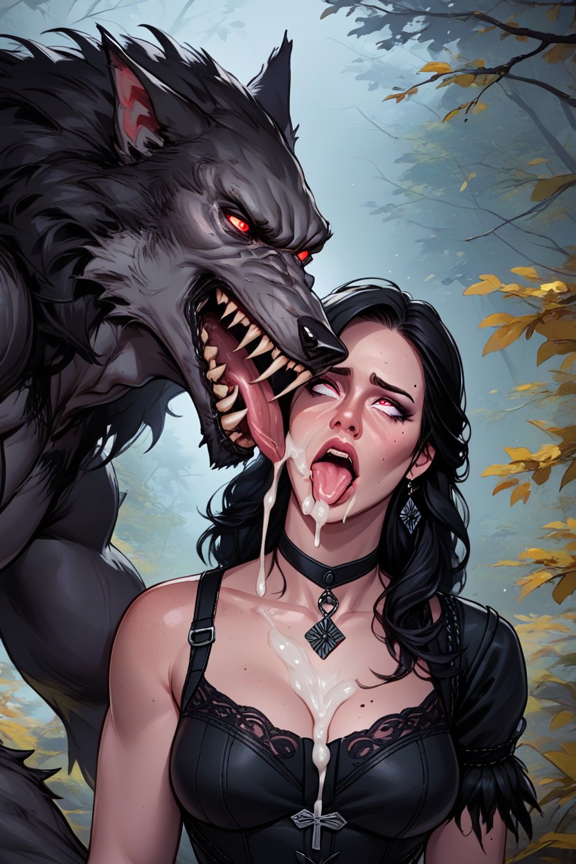 Ahegao, Werewolf Stands And Holds Yennefer In Front Of Us In The Air By  Both Legs