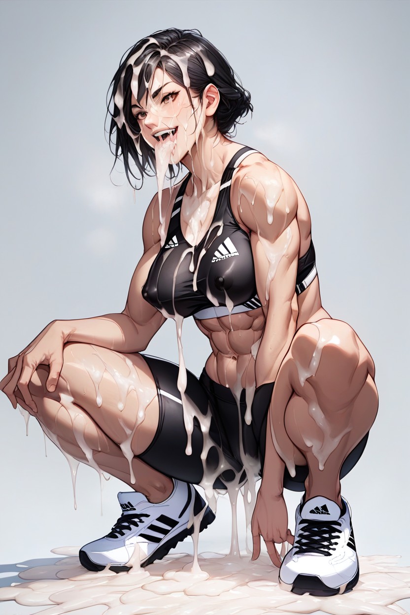 Medium Ass, Sport Bra, Cum Drips On The Hair AI Porn