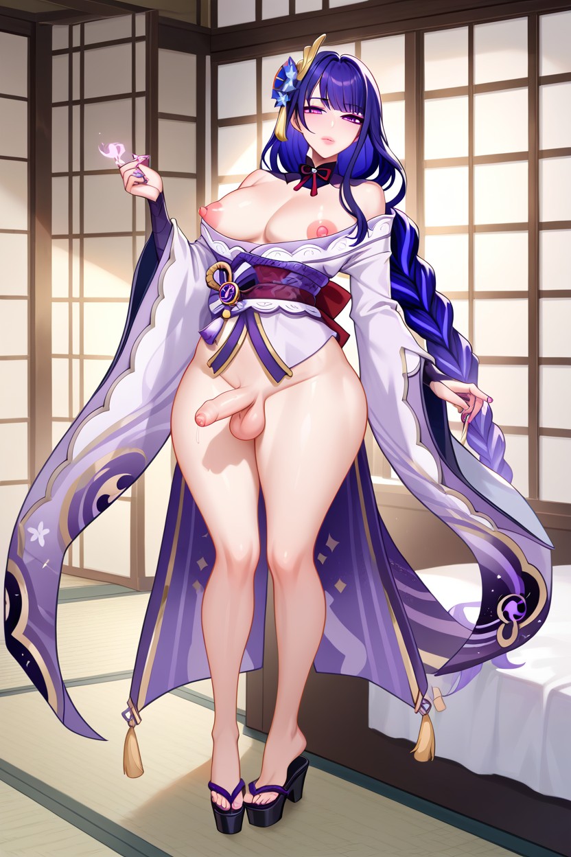 Beautiful Face, Purple Hair, Bedchambers AI Porn