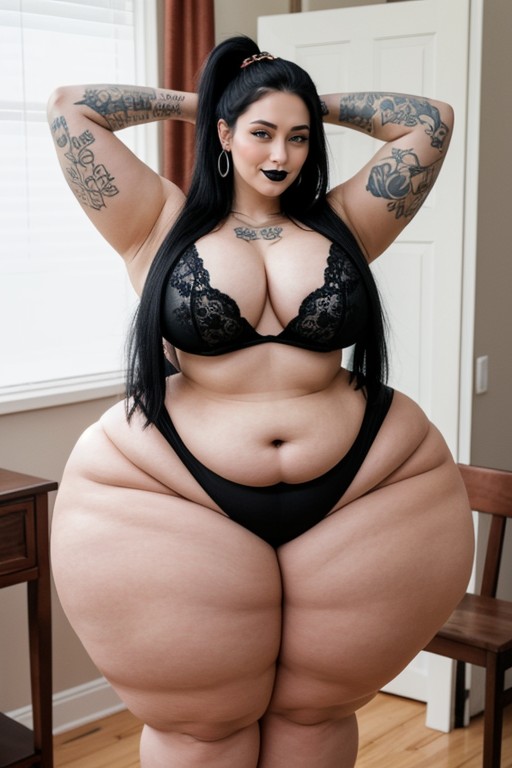 Wide Hips, Cum On Legs, Thigh Tattoo AI Porn