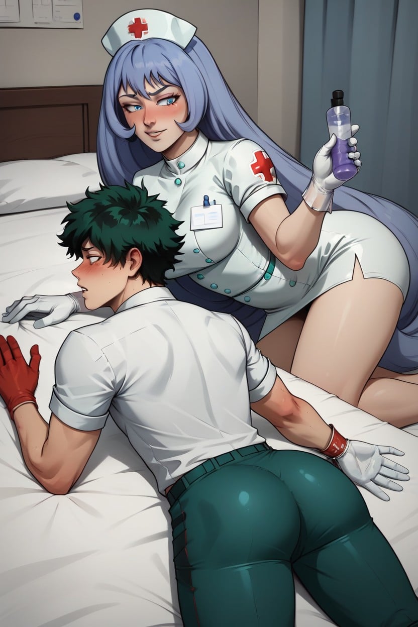 Man On All Fours, One Femdom Woman, Izuku Midoriya With Hands Restrained Hentai AI Porn