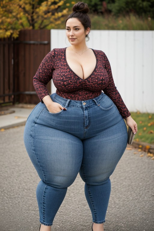 Hair Bun, Italian, Tight Long Jeans AI Porn