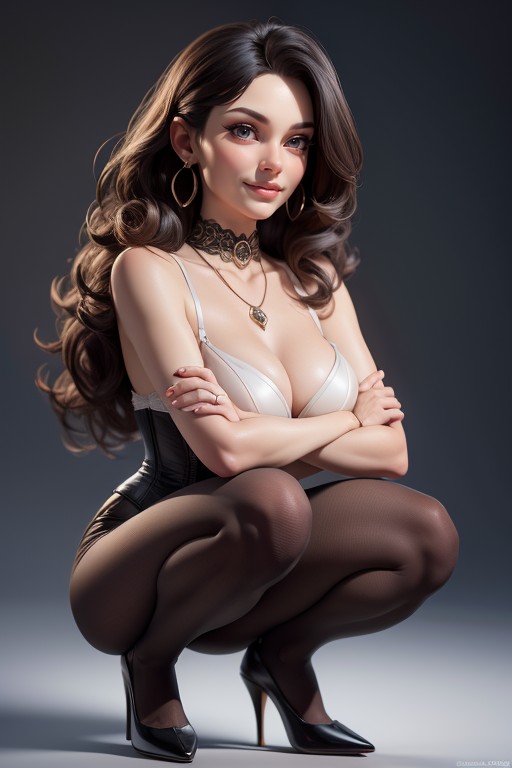 Squatting, Glossy, Gorgeous AI Porn