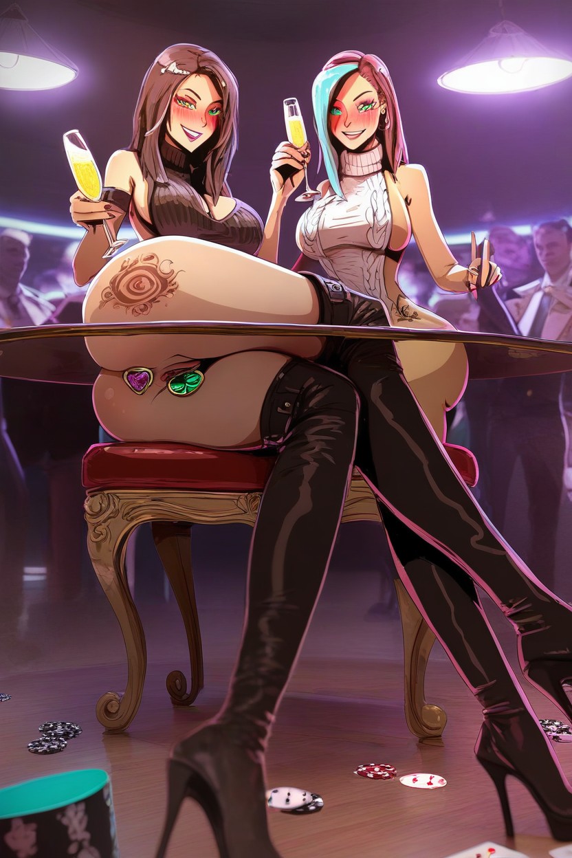 Full Body, Hyper Realism Style, Holding A Champagne Drink In Her Hand And Raises A Toast AI Porn