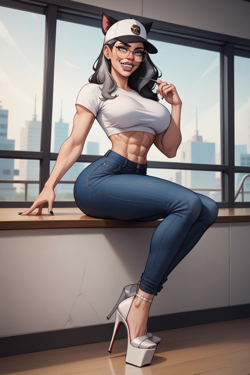 Highly Detailed Face, Sentada, Gorra Porno IA