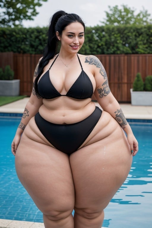 Pussy Visible, Bottomless, Black Bikini Top Porno IA