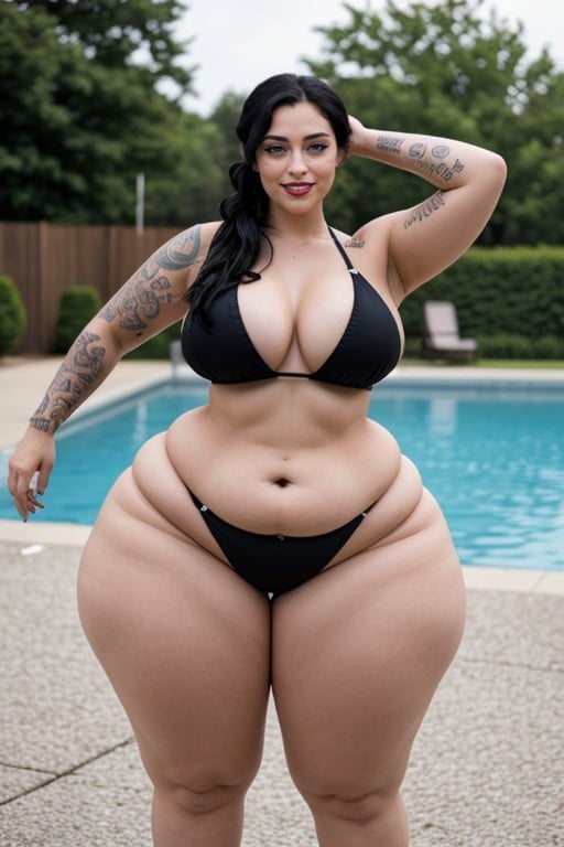 Tattoos On Legs, Chubby, Blue Eyes AI Porn