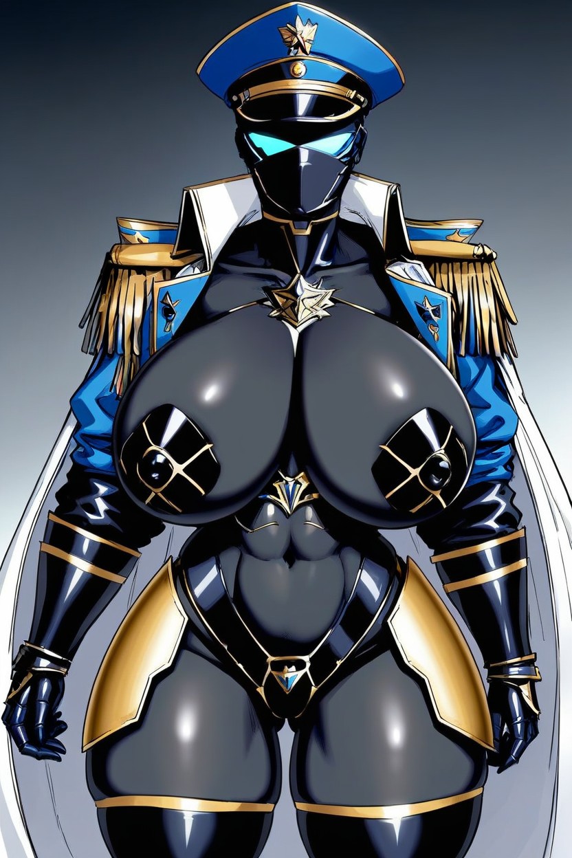 Manga Style, Yellow Reactor In Stomach, Glowing Light Blue Oval Eyes Hentai AI Porn