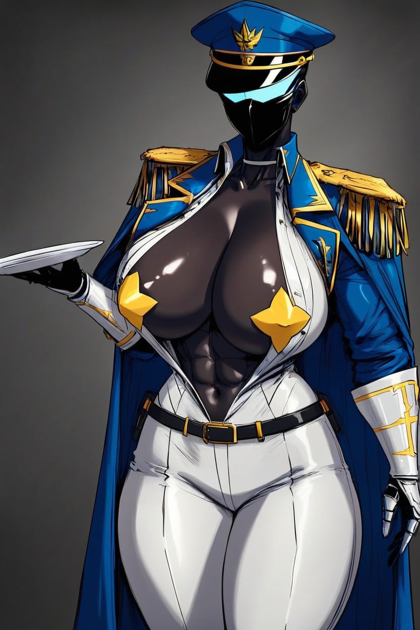 Female Robot, White Armored Gloves, Blue Peaked Cap Hentai AI Porn