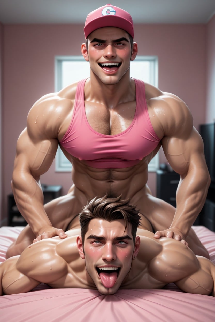 Massive Cock, Pink Crop Top, 2 People AI Gay Porn
