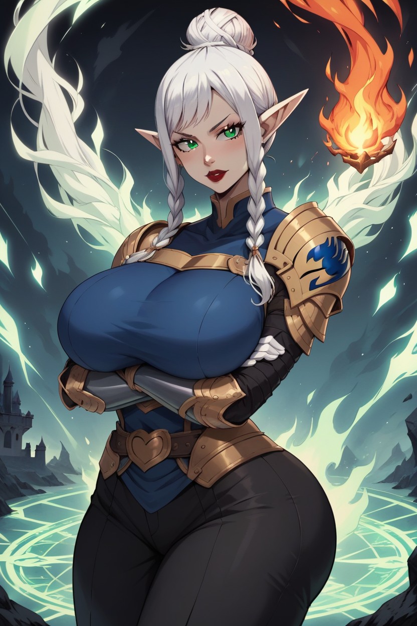 Red Lipstick, Green Eyes, Lava Magic Circle Hentai AI Porn