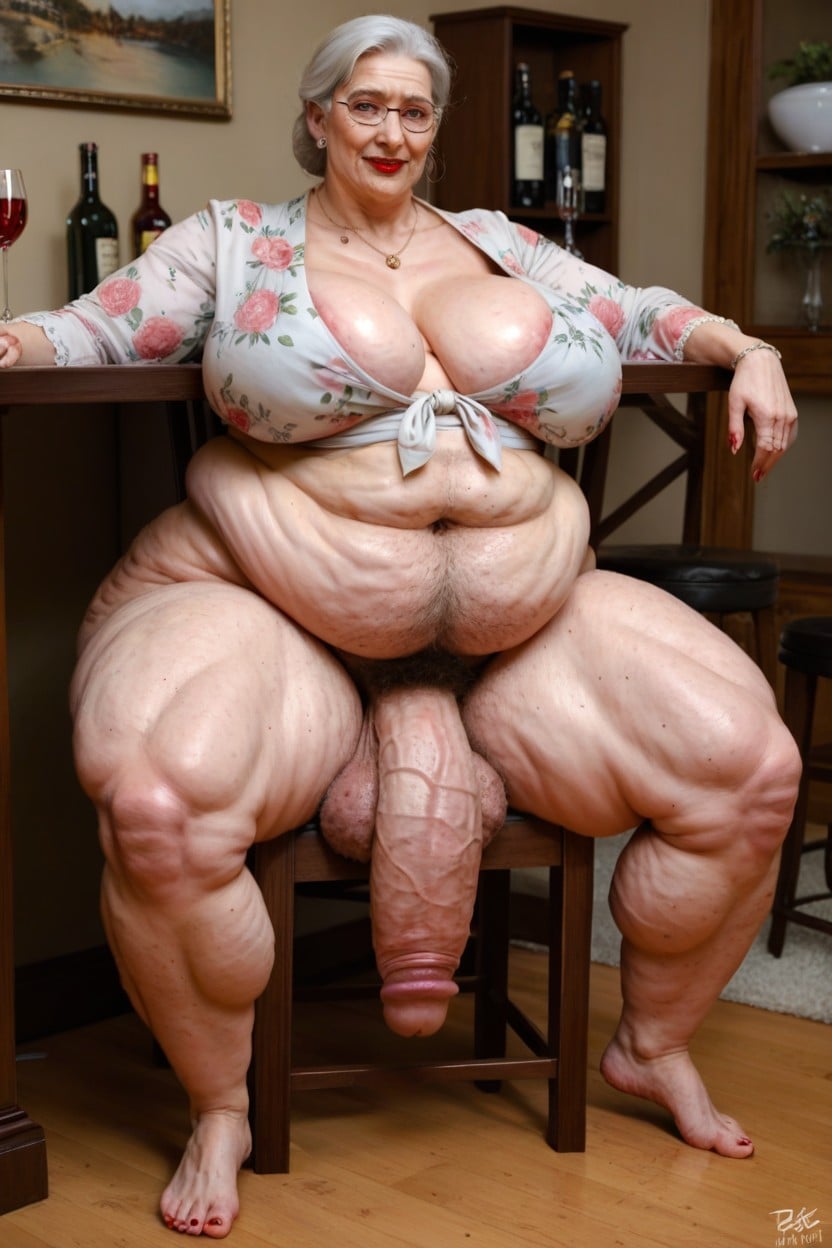 Huge Obese Belly, Hard Cock, Bar Room Shemale AI Porn