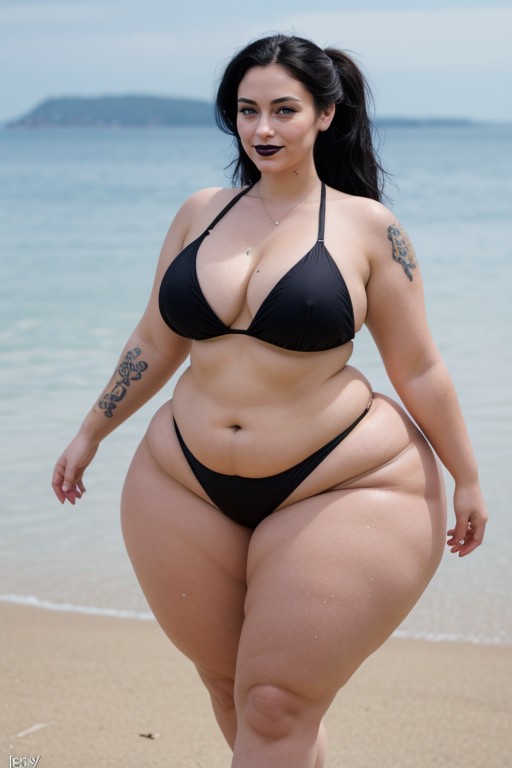 Belly Button Ring, Black Bikini Top, Gigantic Legs AI Porn