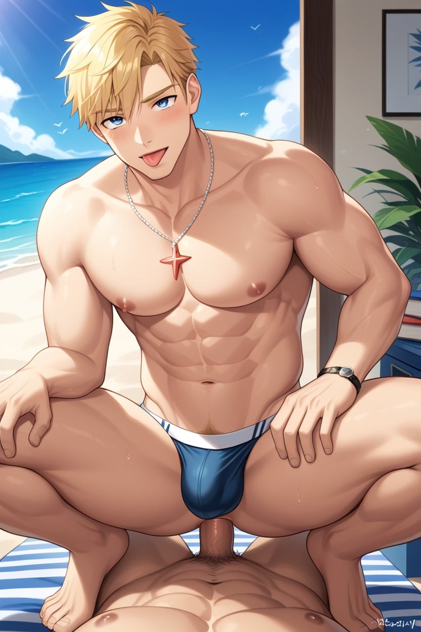 Beach, Looking At Viewer, Outdoors AI Gay Porn