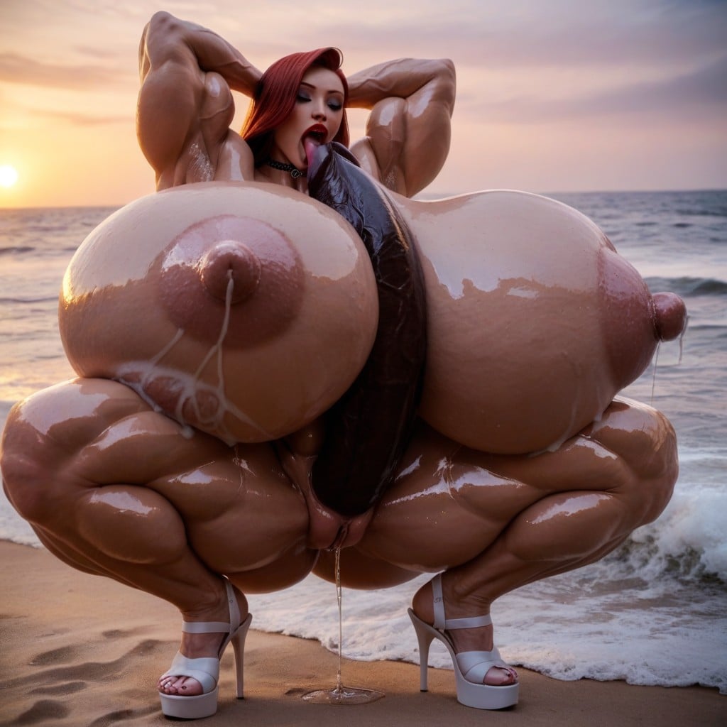 Extreme Ultra Striated Jacked Full Hyper Muscle, Self Suck, Ultra Saggy Full Heavy Fake Tits Shemale AI Porn