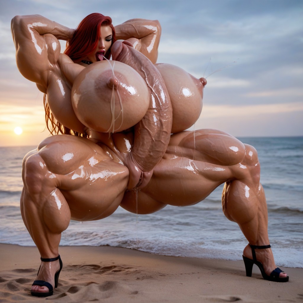 Penis Bigger Than Body, Pretty Eyes, On Beach Shemale AI Porn