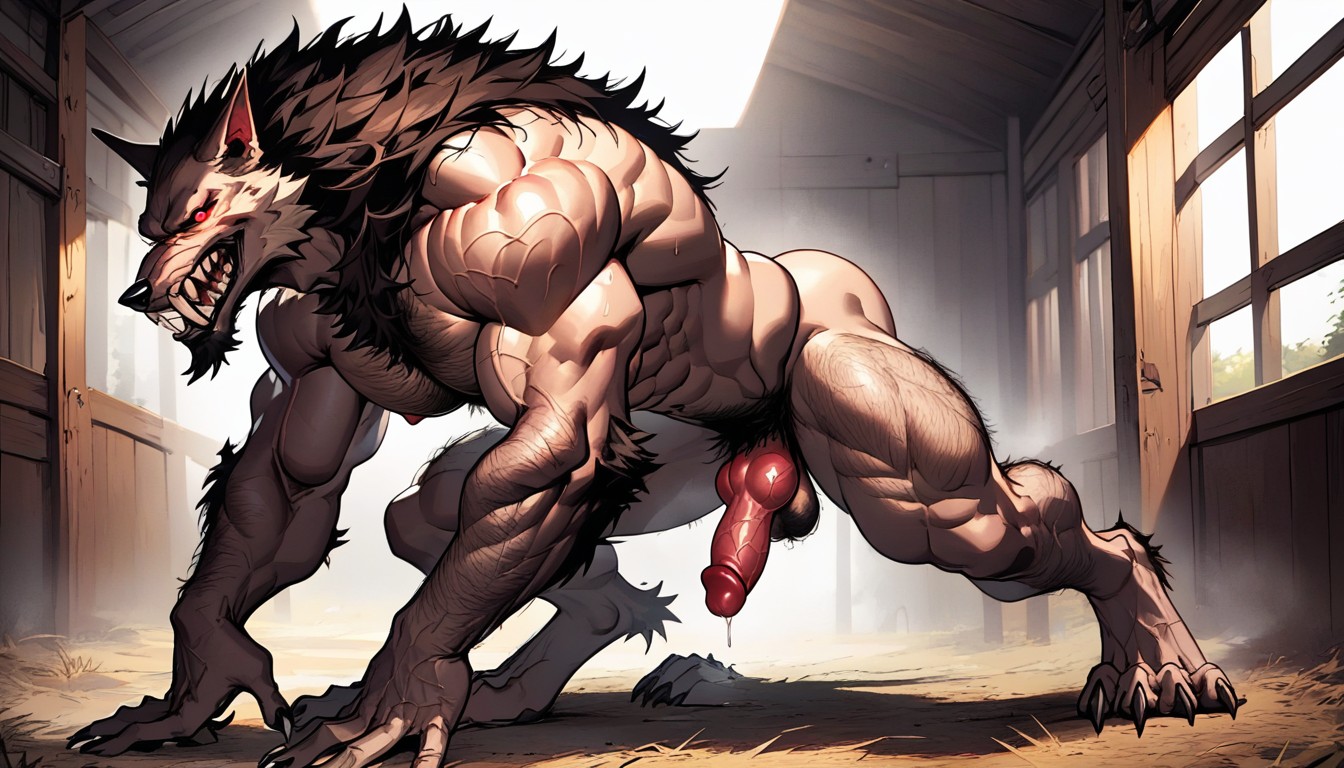 Big Hairy Nutsack, Anthro Knot That Fully Visible, Giant Strong Muscular Werewolf Furry Anthropomorphic AI Gay Porn