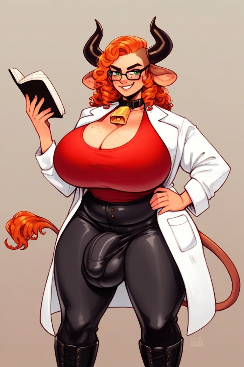 Green Eyes, Brown Bovine Tail, Fat Shemale AI Porn