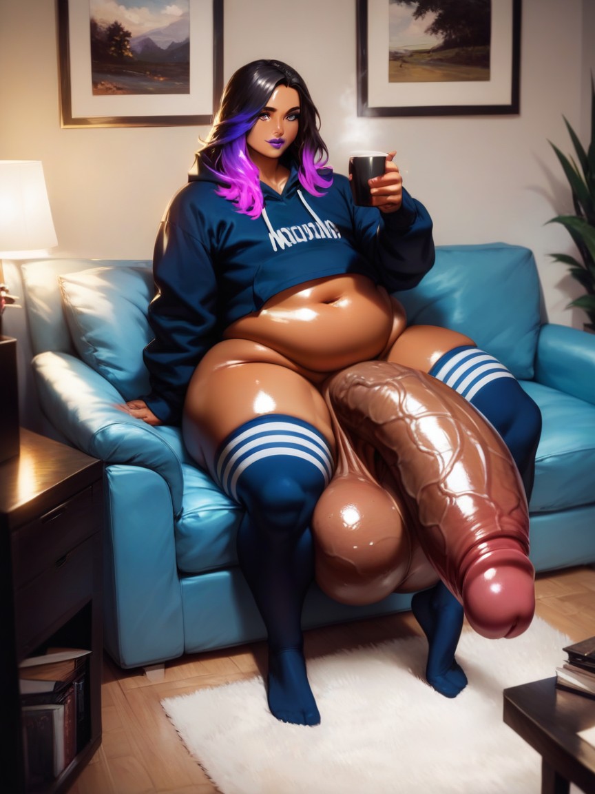 Veiny Penis, Watching A Movie, Purple Hair AI Gay Porn