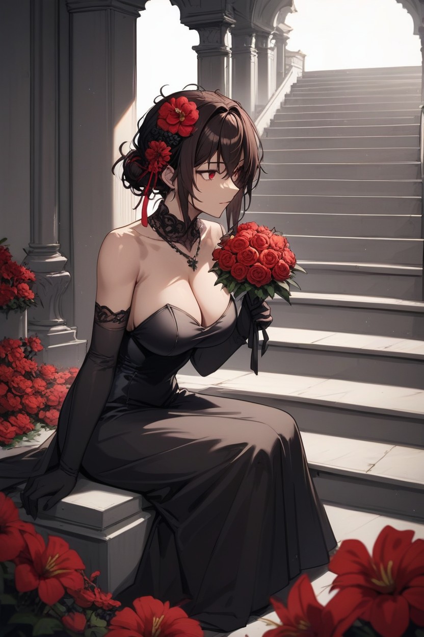 Brown Skin, Solo Woman, Black Dress Hentai AI Porn