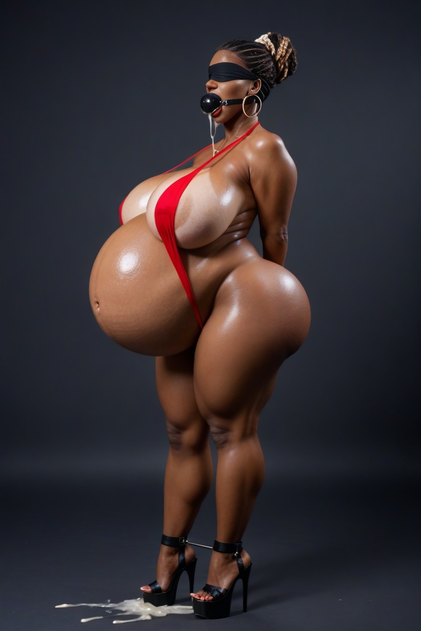 Oiled Skin, Voluptuous Woman, Red Lipstick AI Porn