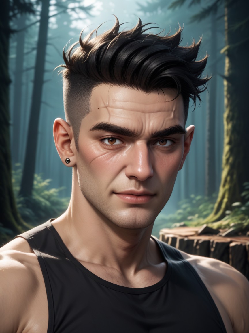 Sitting Down, Dimly Lit, Forest AI Gay Porn