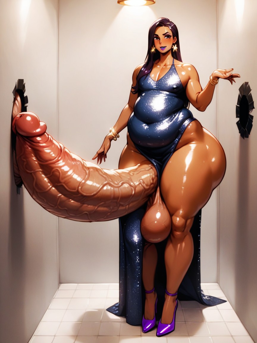 Femboy , Bathroom Stall, Long Loose Black Dress AI Gay Porn
