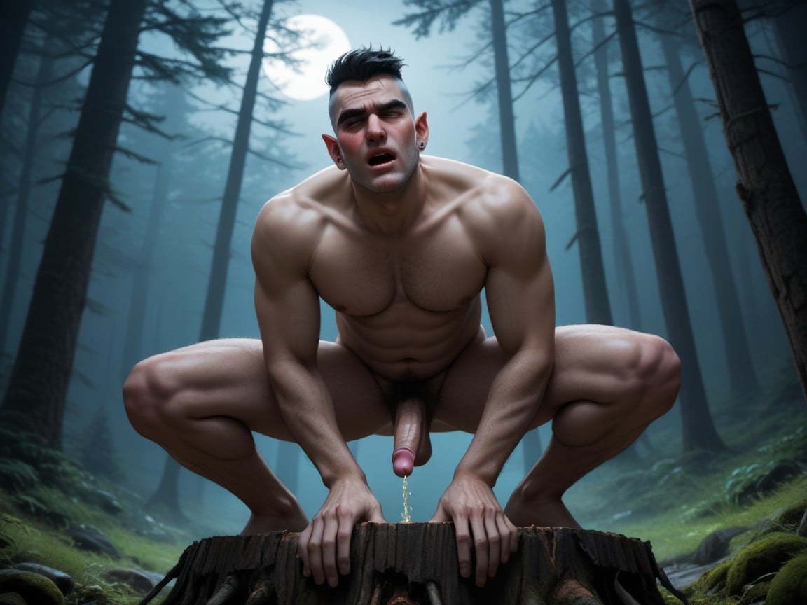 Solo, Sitting On A Stump In A Forest, Mouth Agape AI Gay Porn