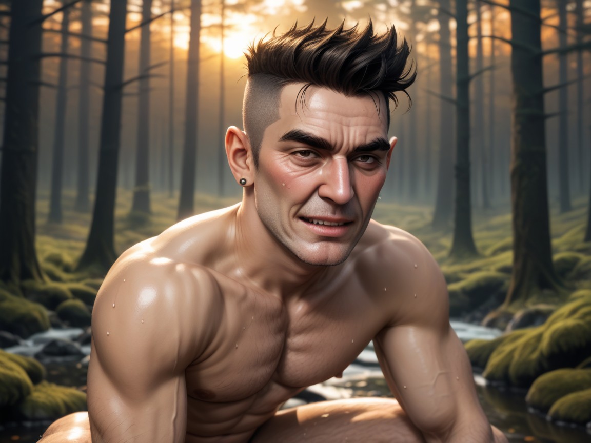 In An Autumn Forest, Eyes Half Closed, Medium Ass AI Gay Porn