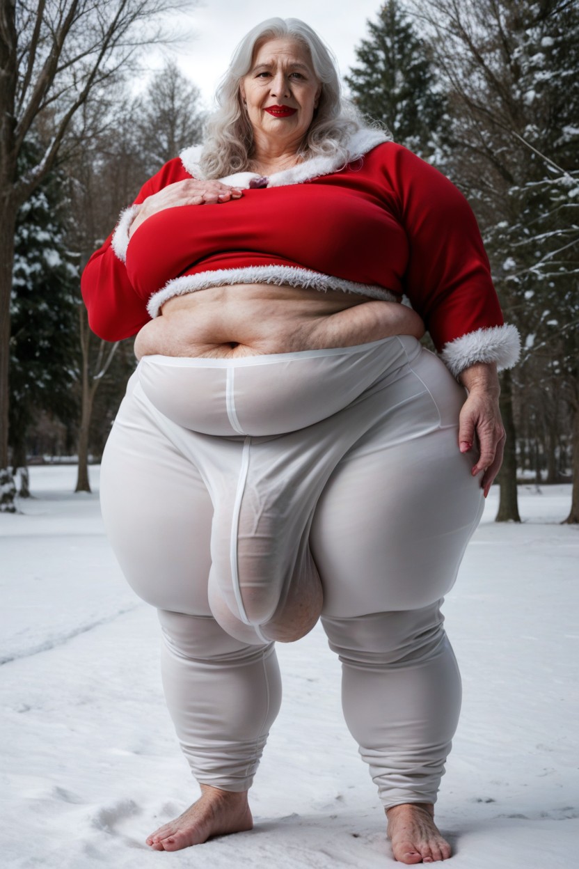 White Hair, Large Long Bulge Through Clothing, Grinning Shemale AI Porn