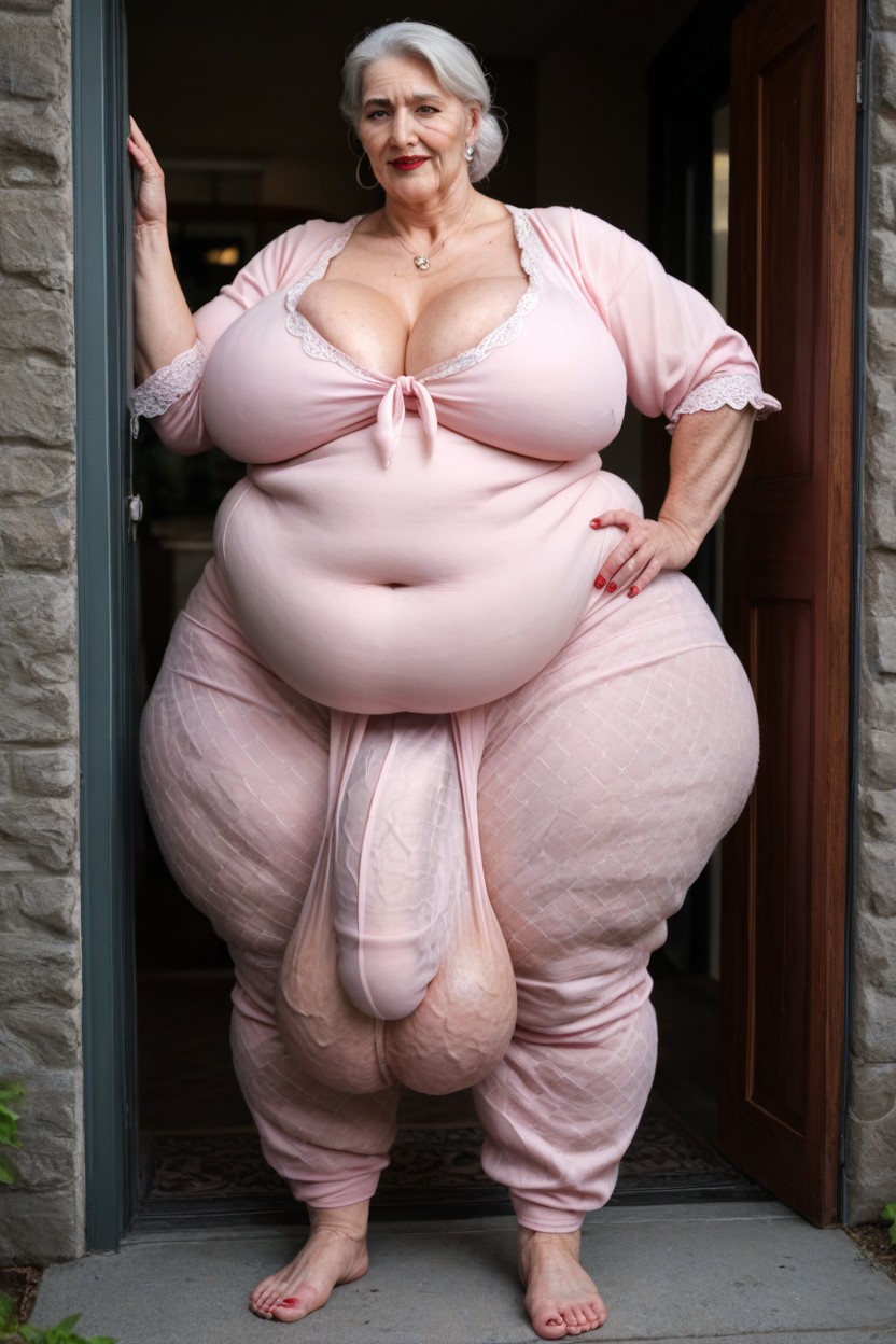 Big Belly, Pink Onesie, Impossibly Huge Ass Shemale AI Porn