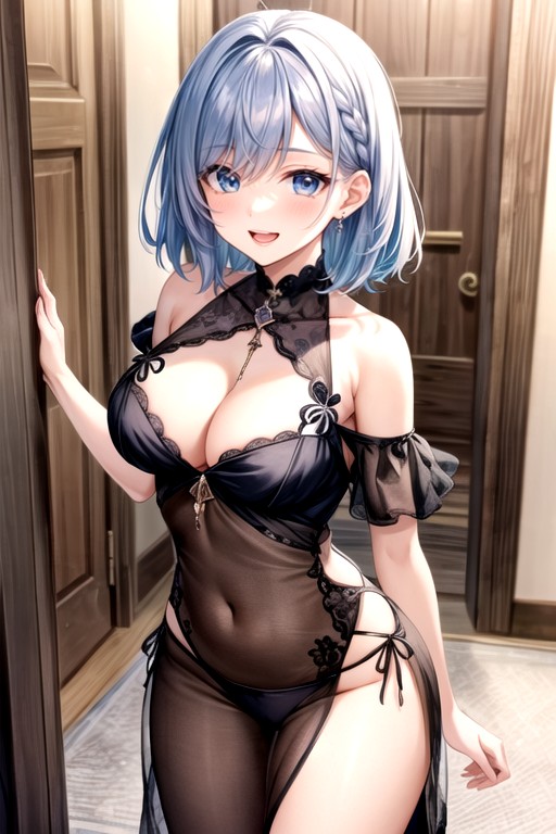Indoors, Off-shoulder, Una Niña Con Cabello Largo Hentai AI Porn