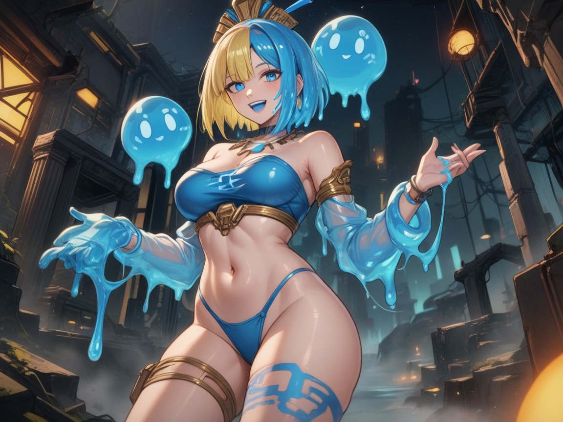 Metallic Blue Collar, Tight Round Ass, Breast Width AI Porn