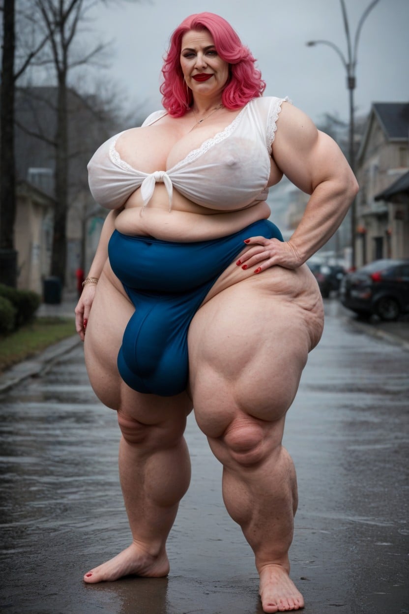 Huge Obese Belly, Poison From Street Fighter Cosplay, Fully Clothed Travesti IA Pornô