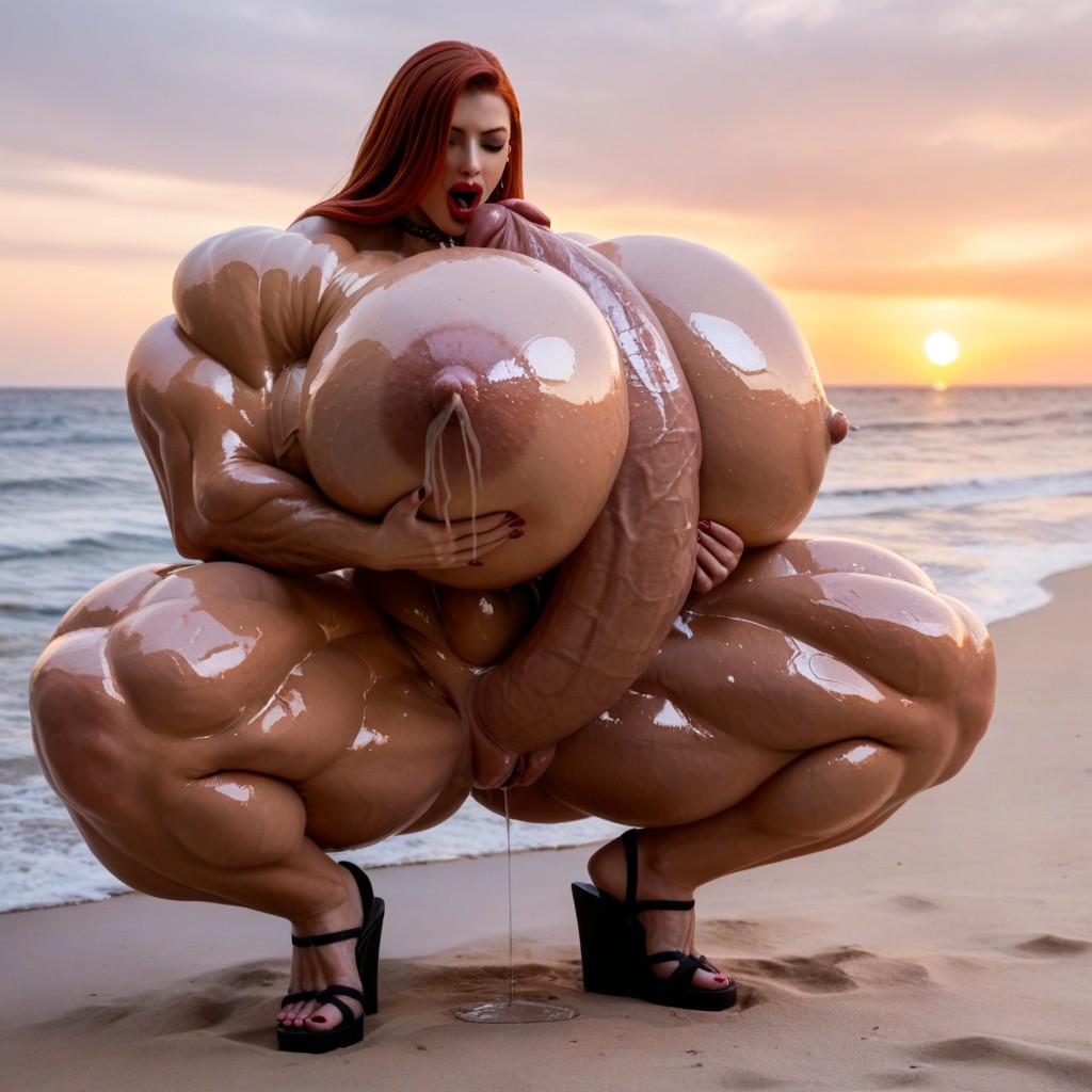 Open Toe Stilettos, Meter Length Ultra Long Hyper Cock, Orgasm Shemale AI Porn