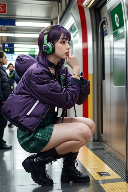 Choker, Train Coming, Green Sci-fi Jacket AI Gay Porn