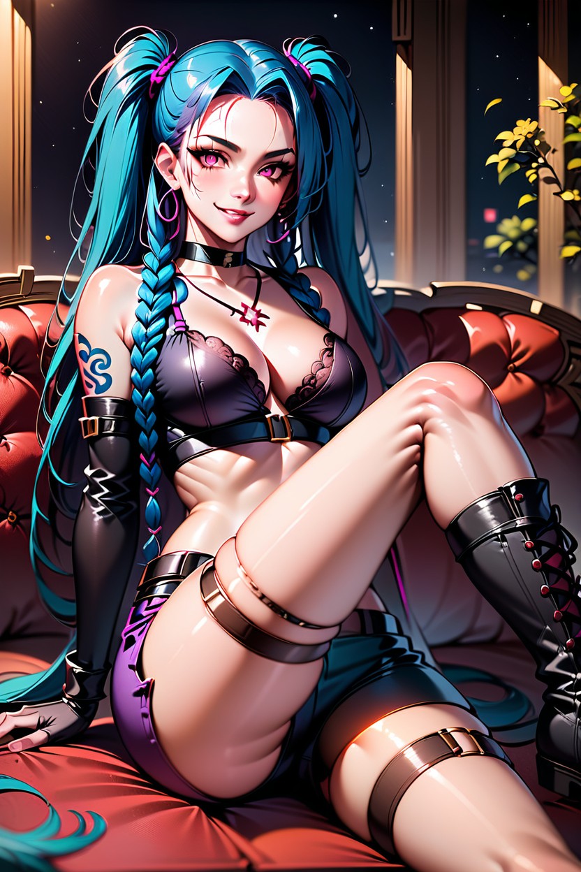 Sitting Down, Couch, Pink Eyes Hentai AI Porn