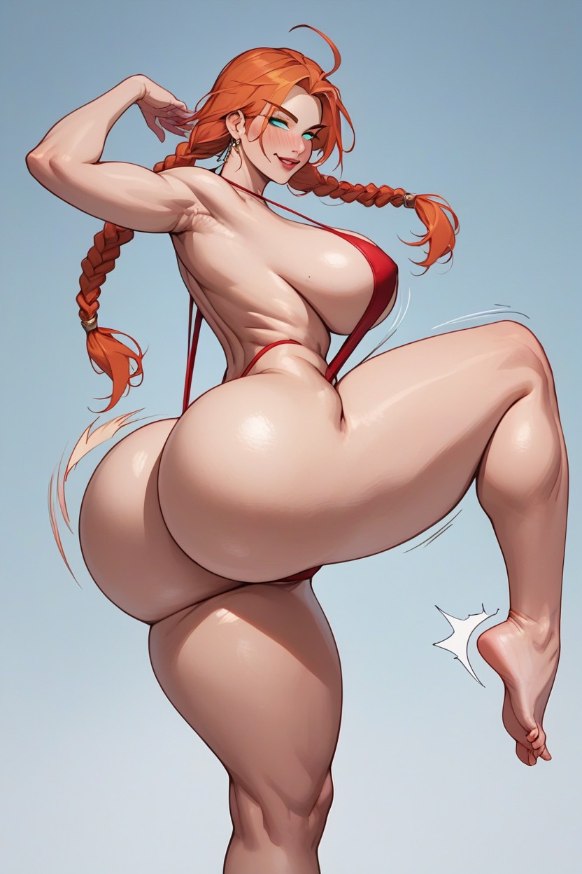 Ginger Hair, Looking At Viewer, Red Slingshot Bikini AI Porn