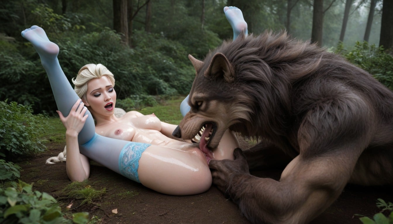 Werewolf With Massive Tongue, Soft Light, Medium Natural Breast AI Porn