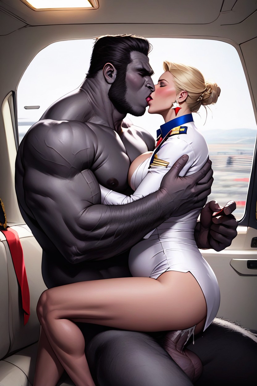 Hugging, Airplane, Gorilla Covered In Fur AI Gay Porn
