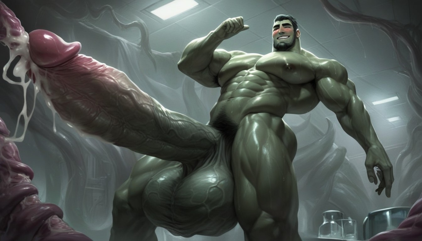 Side View, Muscular Body, Parasite Roll Around Penis AI Gay Porn