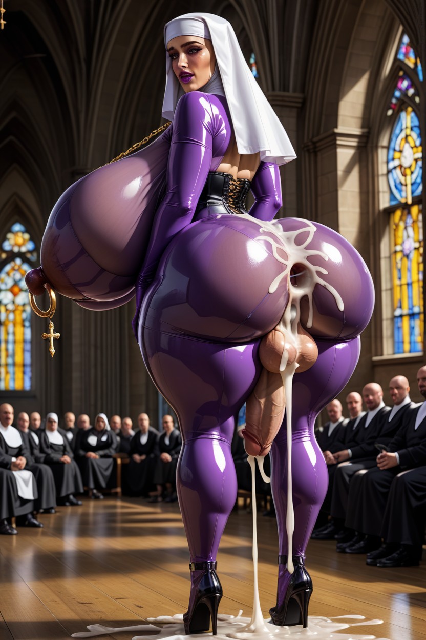 Excessive Huge Gaping Ass, Huge Round Fake Tits, Nun Shemale AI Porn
