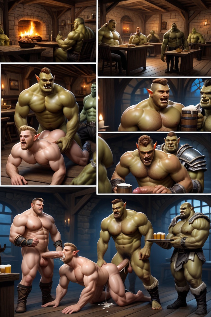 Drooling, Orcs Fucking An Elf, Stone Floor AI Gay Porn
