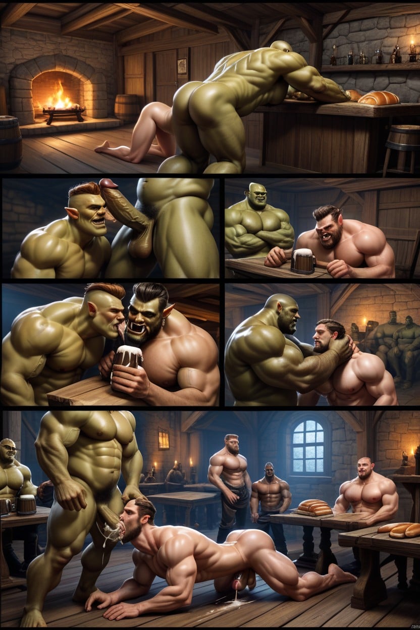 Multiple Panels, Elves Serving Orcs, Man Elf Standing Doggy Style AI Gay Porn