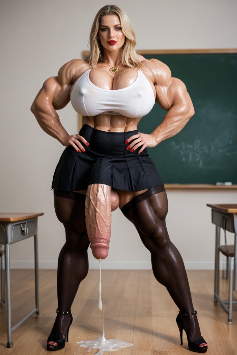 Extremely Long Black Cock, Blue Eyes, Skirt Shemale AI Porn