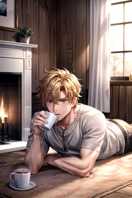 White Skin, Yellow Hair, Cozy Wooden Cottage AI Gay Porn
